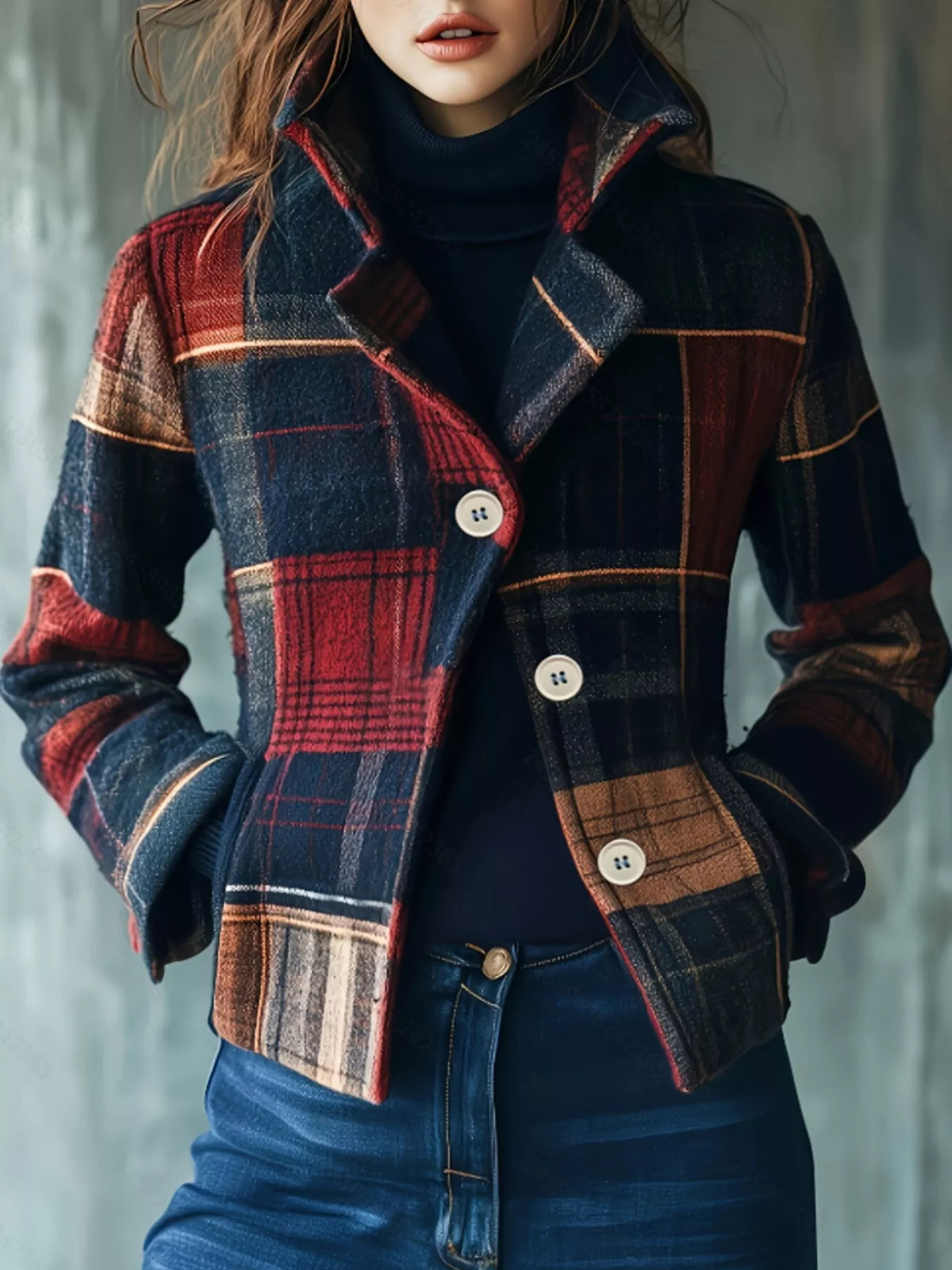 Vintage Plaid Button Up Outerwear