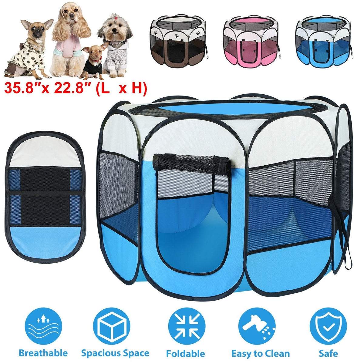 Portable Foldable Pet Tent Exercise Pen Kennel Removable Zipper Top and Bottom Water Resistant Indoor Outdoor Use For Dogs Cats Other Pets