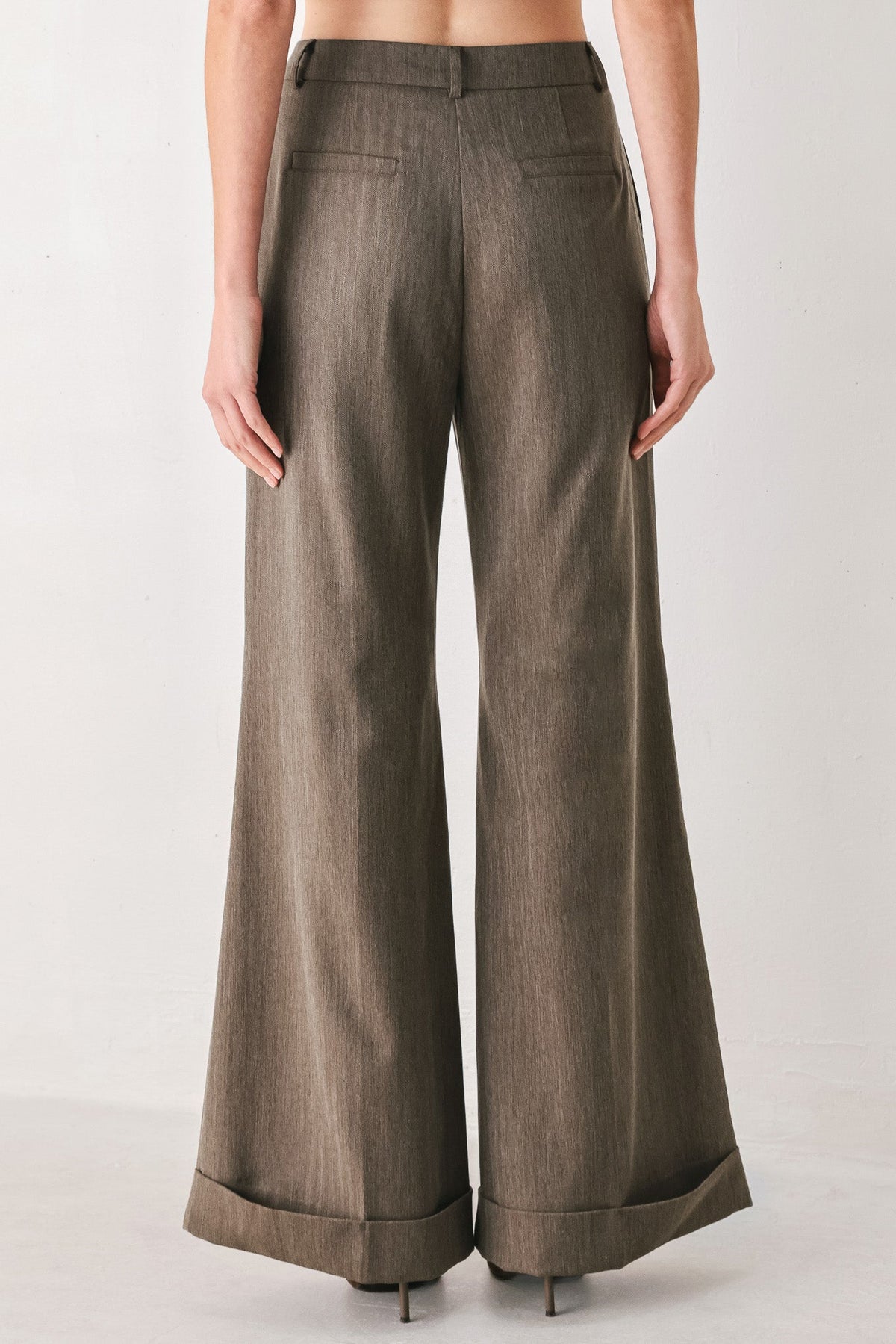 TAILORED TEMPO BROWN CUFFED FLARE PANTS