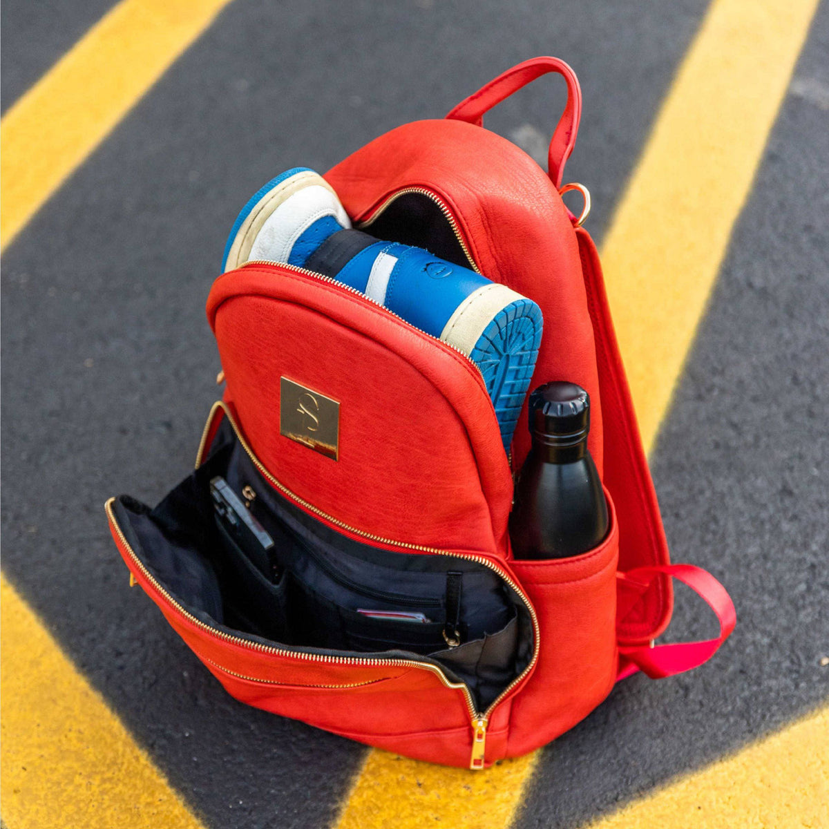 Red Leather Carrier Backpack