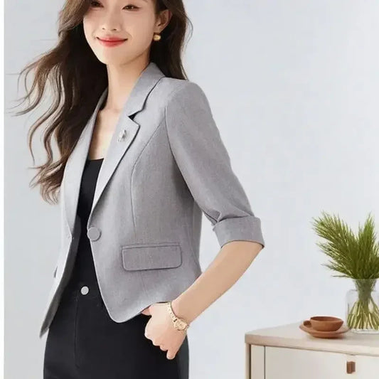 Black Women Blazer Slim Blazer Office Lady Work Suit Cropped Jacket