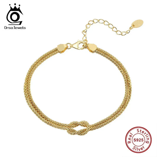 ORSA JEWELS Classic 14K Gold Double Layer Corn Chain Bracelet Fashion 925 Sterling Silver Bracelet