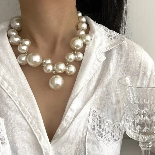 Elegant Imitation Pearl Women's Necklace Big Pearls Beads Choker Necklace