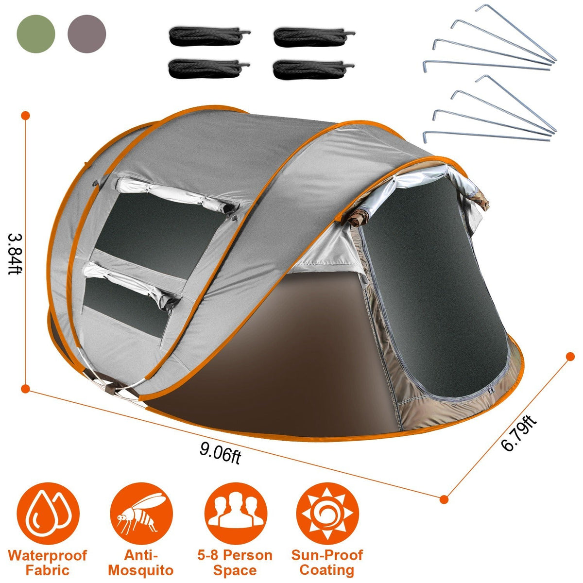 5-8 Person Pop Up Tent Automatic Setup Camping Tent Waterproof InstantÊSetup Tent with 4 Mosquito Net Windows Carrying Bag for Hiking Climbing Adventu