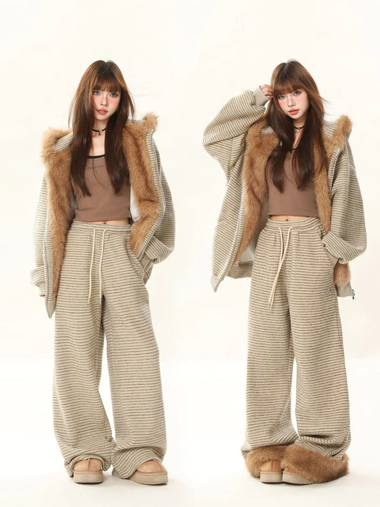 Loose Fit Fleece Warm Demi-Season Trousers