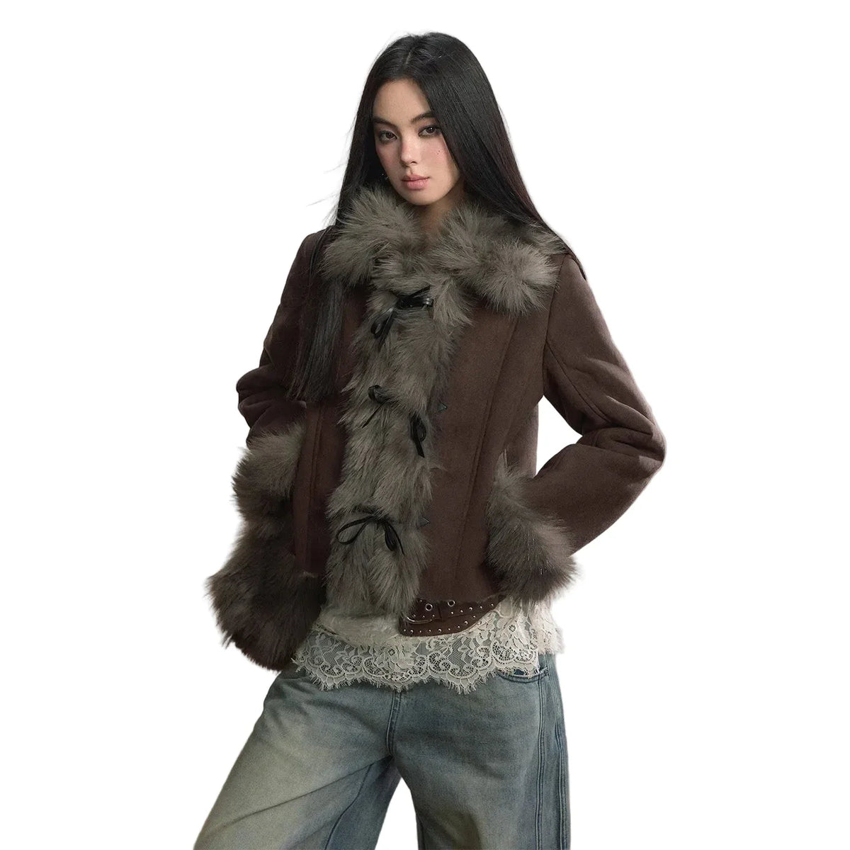 Women's Casual Outerwear Jacket Coat with Bow Belt