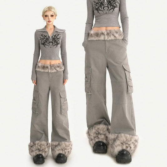 Women's Casual Retro Velvet Loose Straight Trousers