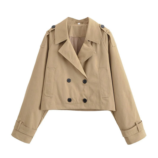 Women's Casual Short Double-Breasted Trench Coat Jacket