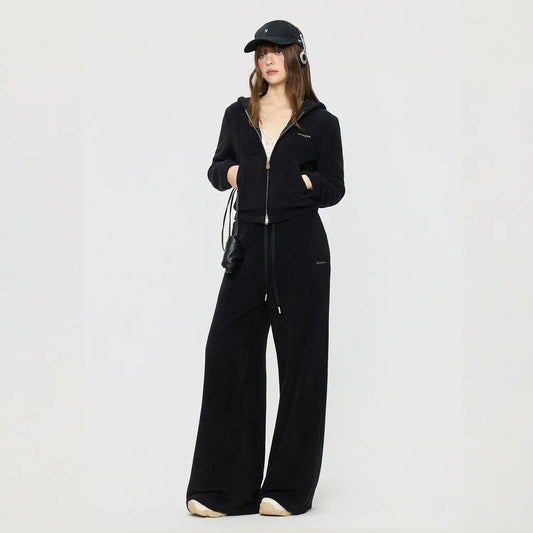 Women's Knitted Hooded Cardigan Jacket and Trousers Tracksuit Set