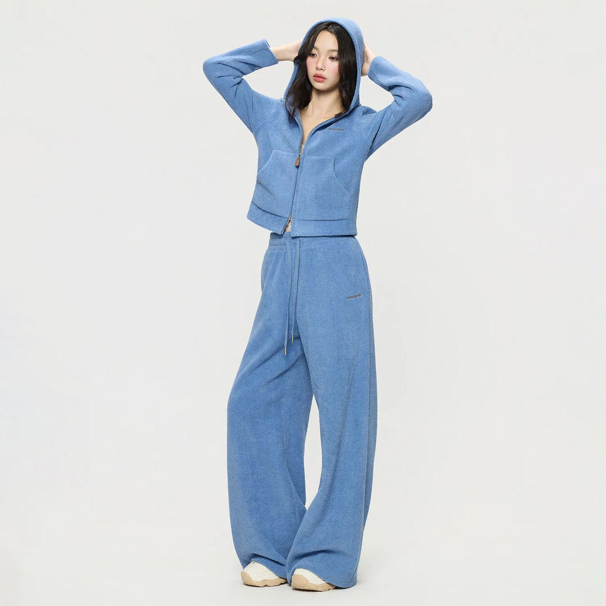 Women's Knitted Hooded Cardigan Jacket and Trousers Tracksuit Set